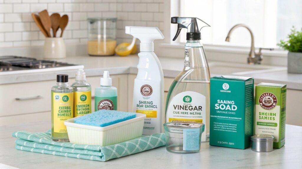 essential cleaning supplies for sparkling kitchen